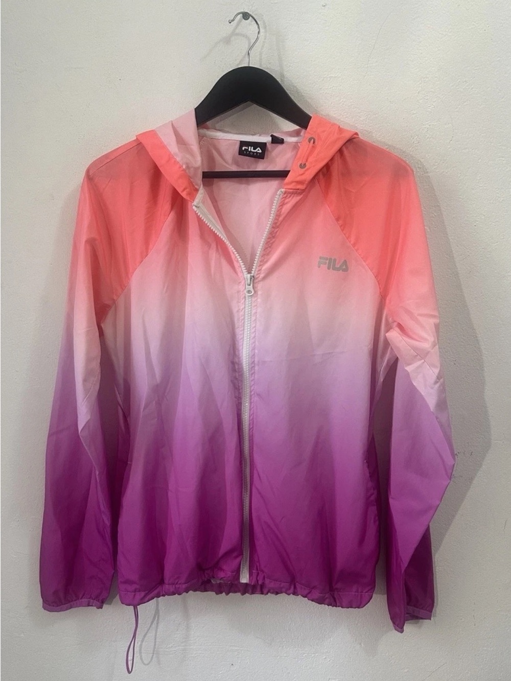 Fila Sport Windbreaker Jacket Womens M Pink Purple Ombre Hooded Full Zip